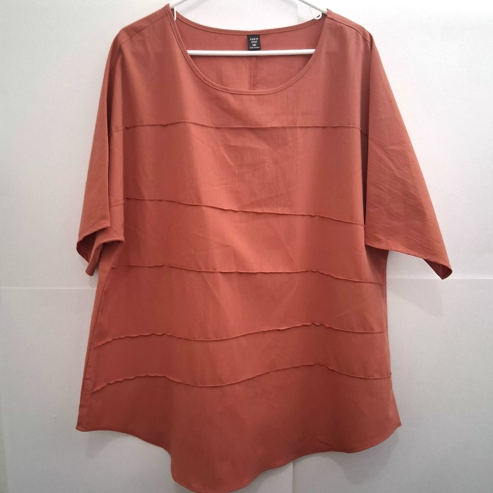 🎉SHEIN CURVE Maroon Orange Boxy Oversized Short Sleeve Blouse 1X